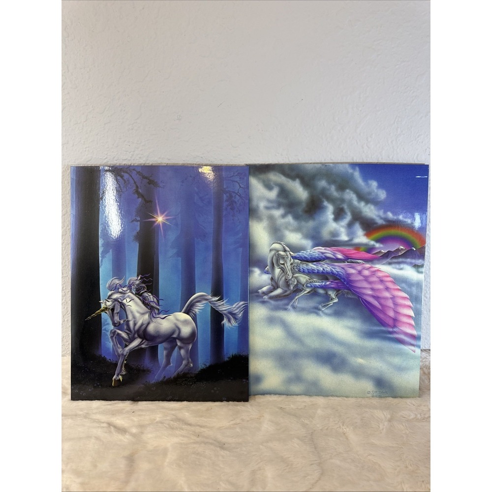 2-Vintage New Folder Portfolio Mead 1985 Unicorn Midnight Fantasy Sue Dawe